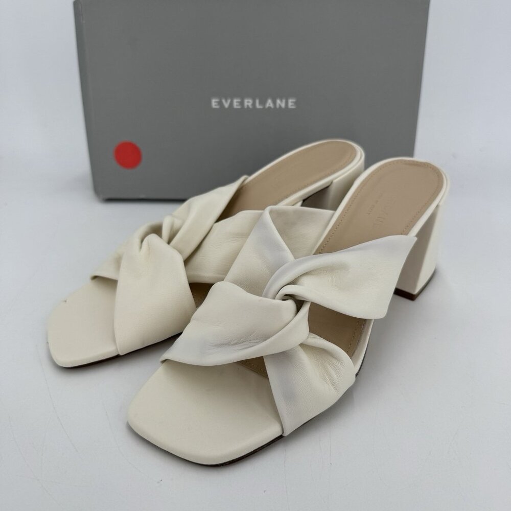 Everlane The Day Twist Heel Sandals sz 9.5 Parchment Slip-on Leather Block Heel